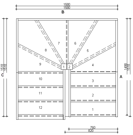 Trade Range S3W3W33N 760 Winder Staircase L/H No Handrails