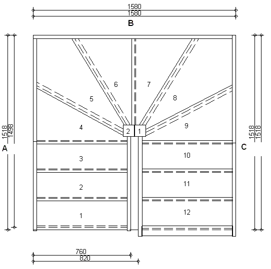 Trade Range S3W3W33N 760 Winder Staircase R/H No Handrails