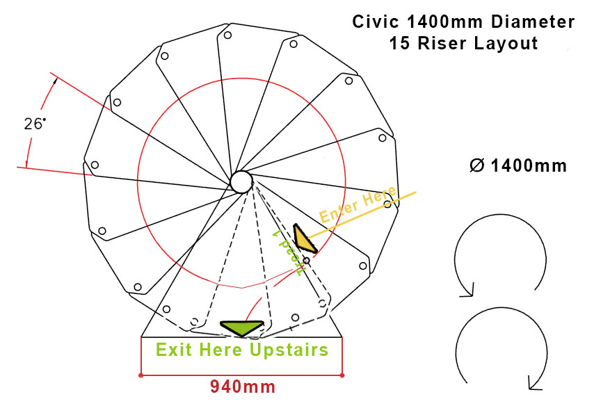 15 Riser Civik 1400mm Spiral Staircase Plan