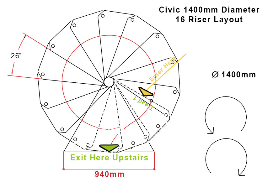 Civik 16 Riser Spiral Staircase Layout 1400mm