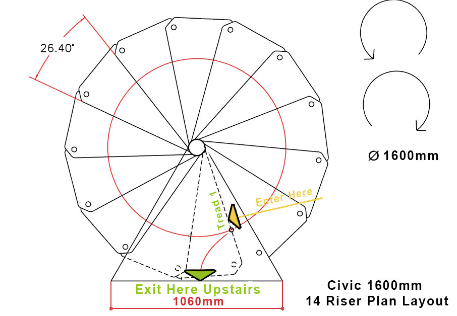 Spiral Staircase Plan Drawing 1600mm 14 Riser Civik