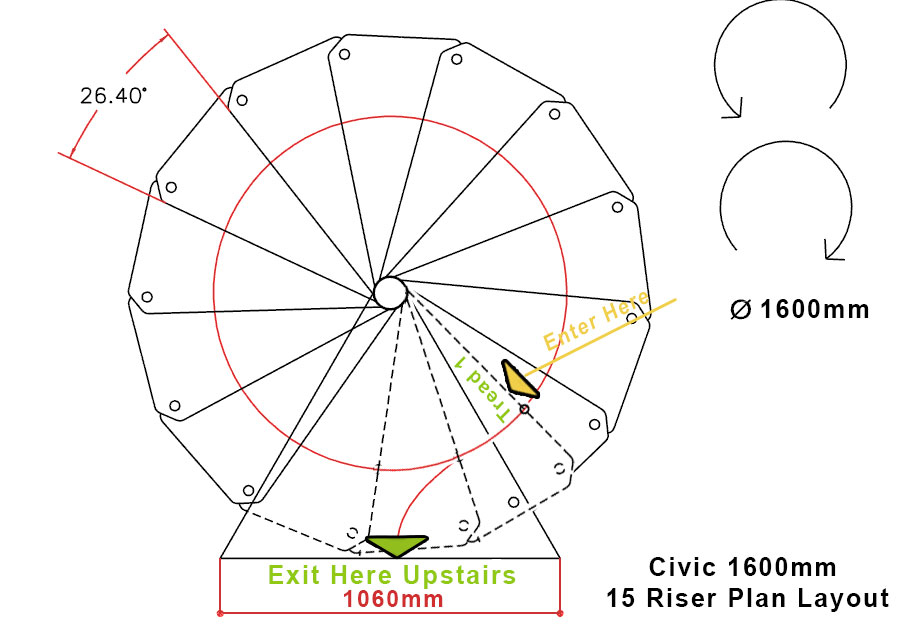 Spiral Staircase Plan Drawing 1600mm 15 Riser Civik