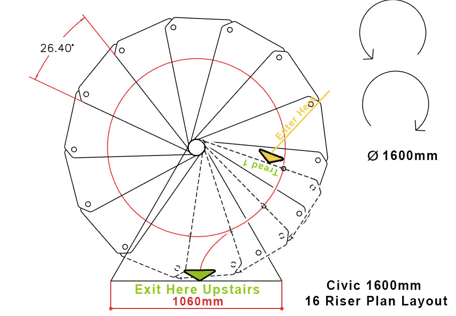 Spiral Staircase Plan Drawing 1600mm 16 Riser Civik
