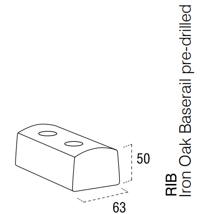 Iron Oak Rake Baserail Pre-Drilled 2400mm
